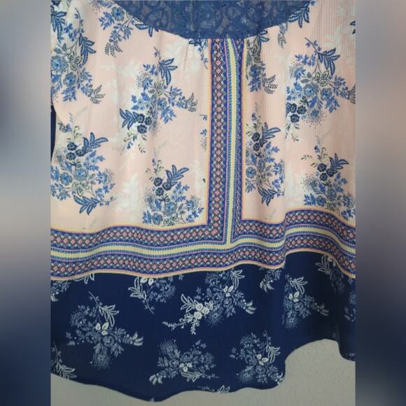 OLIVE HILL Boho Peasant Floral Top Pink Blue Med. - Picture 12 of 15